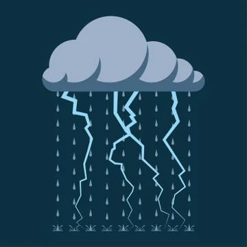 Rain and lightning on the dark sky Stock Illustration