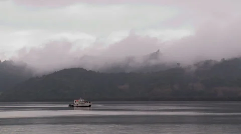 Rain and mist 2 over boat on  harbour Stock Footage 39327443