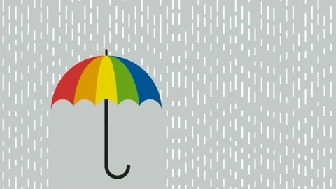 Rain and an open rainbow colored umbrella, safety concept. Protection and iso Stock Footage 206348531