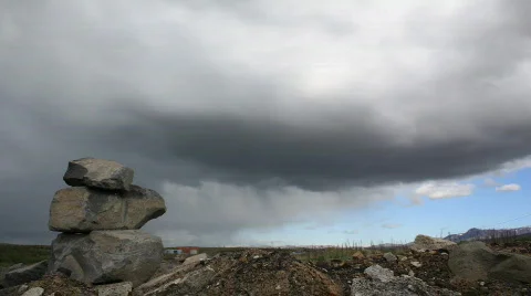 Rain and storm clouds clearing to blue sky, Reykjavik, Iceland Stock Footage 628151