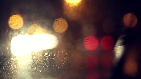 Rain and Street lights in LA - BOKEH - DRIVING with Windshield Wipers on Stock Footage