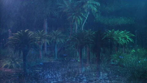 Rain and thunder at night in wild forest - Weather Nature Lanscape 動画素材 201299095