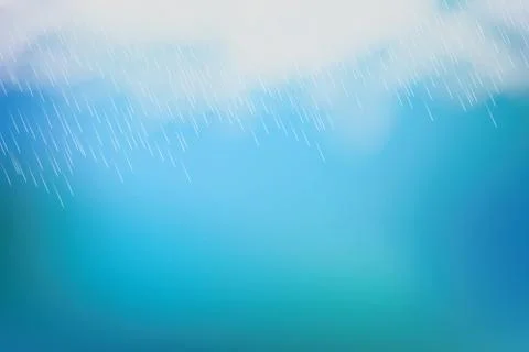Rain and white cloud isolated on blue background. Vector Stock Illustration