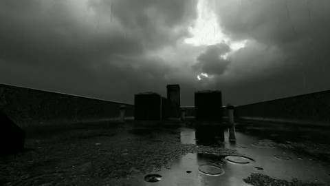 Rain asthetic at top of building Stock Footage 249128035