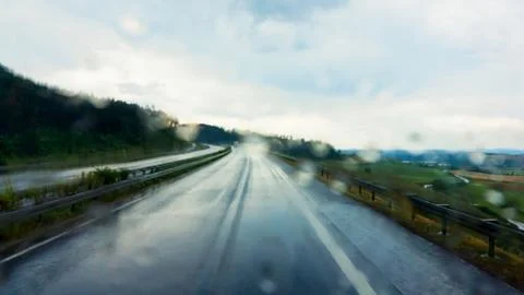Rain on the autobahn Stock Photos