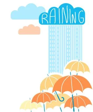 Rain background with clouds and umbrellas Stock Illustration