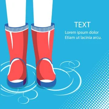 Rain background.Human legs in red rubber boots Stock Illustration