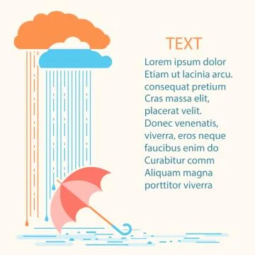 Rain background.Vector illustration with stylish flat clouds and umbrella Illustrazione stock