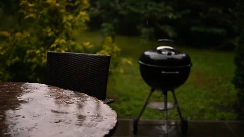 Rain on the barbecue terrace Stock Footage 302900154