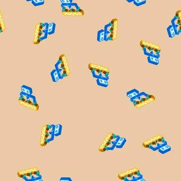 Rain barrel water saving isometric icon seamless pattern Stock Illustration