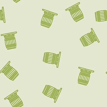 Rain barrel water saving line vector seamless pattern Stock Illustration