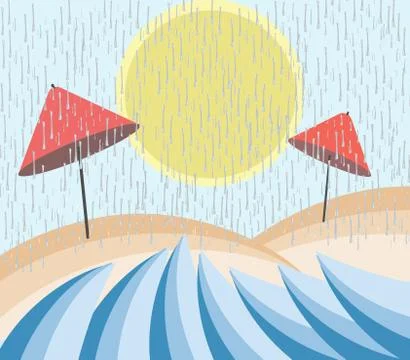 Rain on a beach Stock Illustration