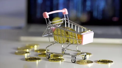 Rain bitcoin in cart. Background notebook. rain Stock Footage 88389806
