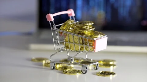 Rain bitcoin in cart. Calm Stock Footage 88389729