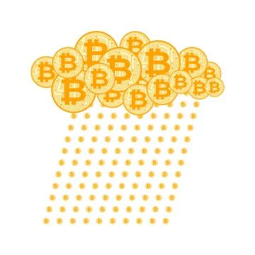 Rain Bitcoin. Cloud crypto currency. Virtual money Stock Illustration
