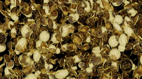 Rain of bitcoins falling down Stock Footage 253589557