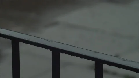 Rain on Black Railing - close up Stock Footage 93208266