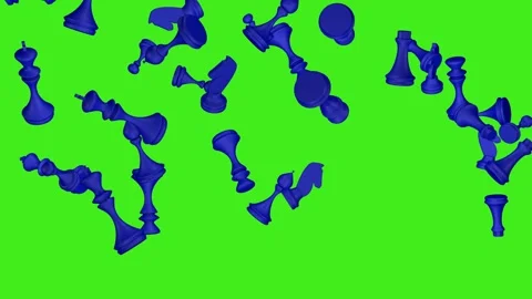 Rain of blue chess pieces. Falling chess pieces on the green screen. Stock Footage 303888827