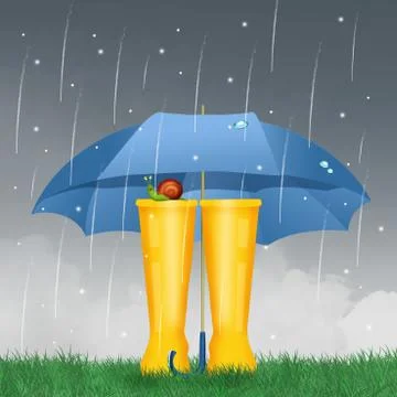 Rain boots with umbrella Stock Illustration