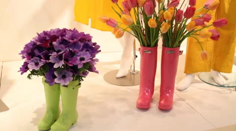 Rain Boots in Window Store Video stock 40712529