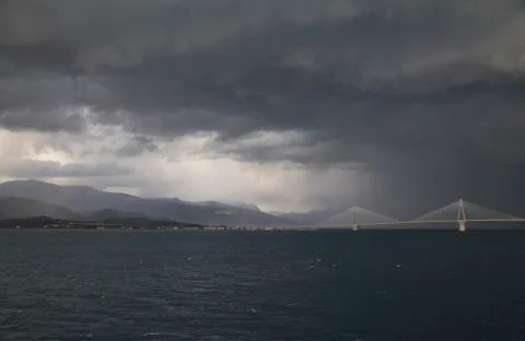Rain bridge at sea Stock Photos