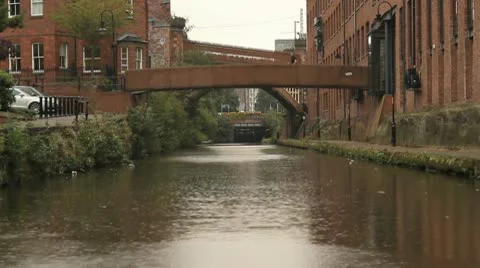 Rain on canal- city setting Stock Footage 10700403