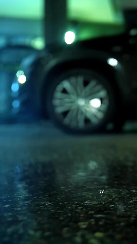 Rain. Car background. Puddle of water. City at night. Rain Drop With Street Stock Footage 310952862