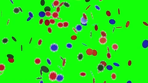 Rain of casino chips in loop on a green background (chroma key). 3d animation Stockbeeldmateriaal 133843266