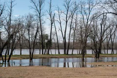 Rain causes flooding on Red River in Louisiana Stock Photos