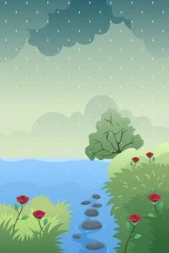 Rain Causing Flood Illustration Stock Illustration