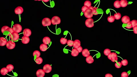 Rain of cherries on a black background. 3D animation. Stock Footage 239995287