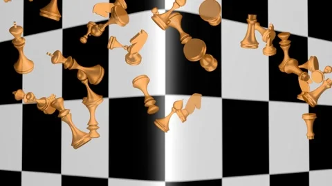 Rain of chess pieces on the background of a chessboard. Stock Footage 276497598