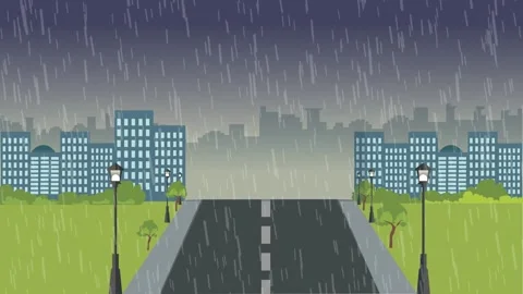 Rain in city animation with thunder 4k video Stock-Footage 278321316