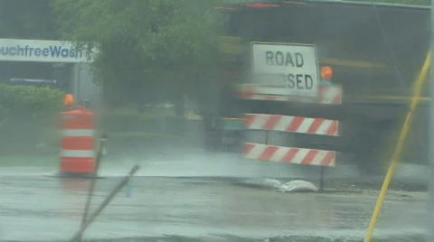 Rain &amp; Closed Road Video stock 284408
