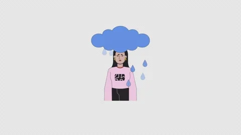 Rain cloud above middle eastern woman head line 2D character animation Stock Footage 262662738