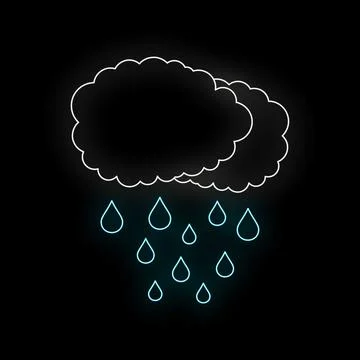 Rain cloud and drops neon glowing outline イラスト素材