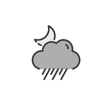 Rain, cloud and moon. Filled color icon. Weather vector illustration Stock Illustration