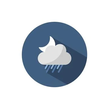Rain, cloud and moon. Flat icon on a circle. Weather vector illustration Stock Illustration