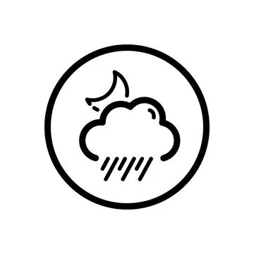 Rain, cloud and moon. Weather icon in a circle. Isolated vector illustration Stock Illustration