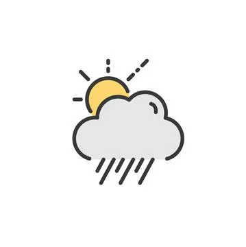 Rain, cloud and sun. Filled color icon. Weather vector illustration Stock Illustration