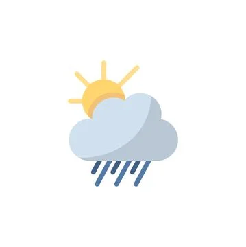 Rain, cloud and sun. Flat icon. Isolated weather vector illustration Stock Illustration
