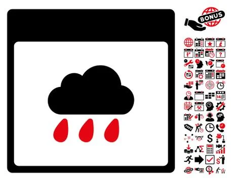 Rain Cloud Calendar Page Flat Vector Icon With Bonus 스톡 일러스트
