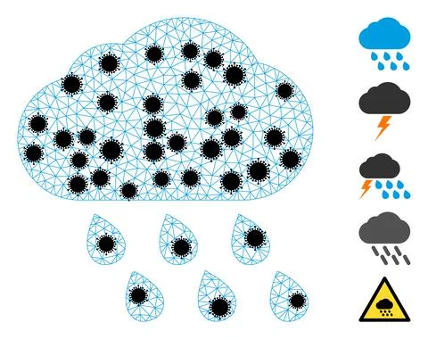 Rain Cloud Carcass Mesh Pictogram with Coronavirus Items Stock Illustration