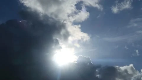 Rain cloud in Cloudy blue sky with Bright sun light ray n sunbeam lens flare Video stock 210419411