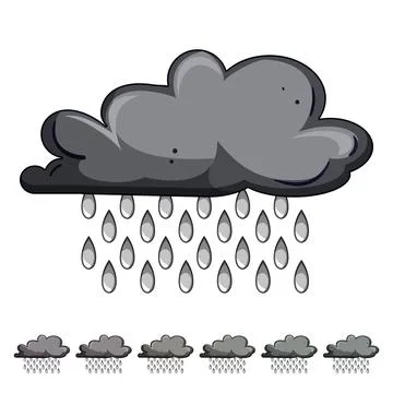 Rain cloud dropping stylized water droplets Stock Illustration