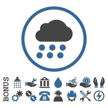 Rain Cloud Flat Rounded Vector Icon With Bonus Stock Illustration