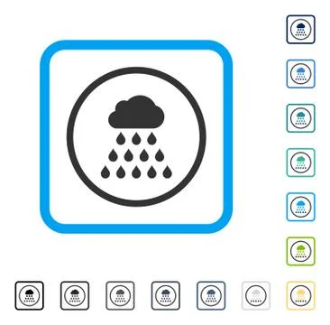 Rain Cloud Framed Vector Icon Stock Illustration