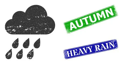 Rain Cloud Grunge Icon and Grunged Autumn Stamp Imitation イラスト素材