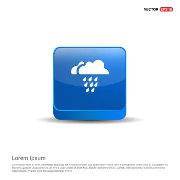 Rain Cloud Icon - 3d Blue Button Stock Illustration