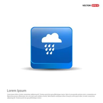 Rain Cloud Icon - 3d Blue Button Stock Illustration